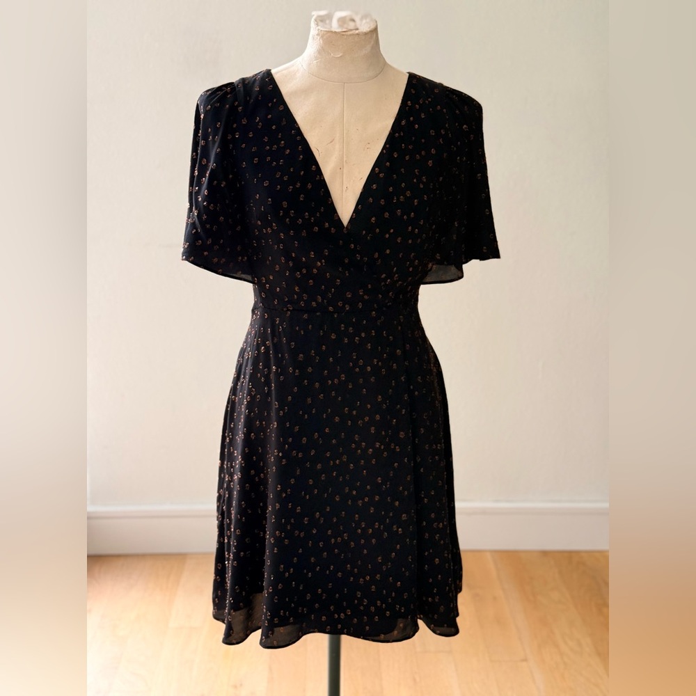 Madewell Black Midi Dress w/ Orange metallic dots